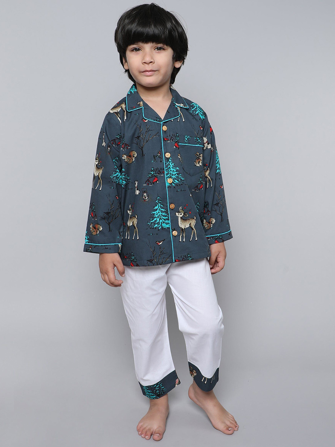 Little Clothings Christmas Boys Organic Cotton Printed Night suit