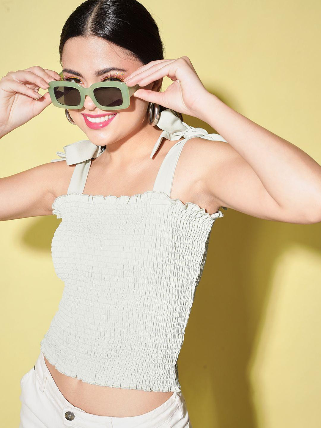 CORSICA Checked Smocked Crop Top