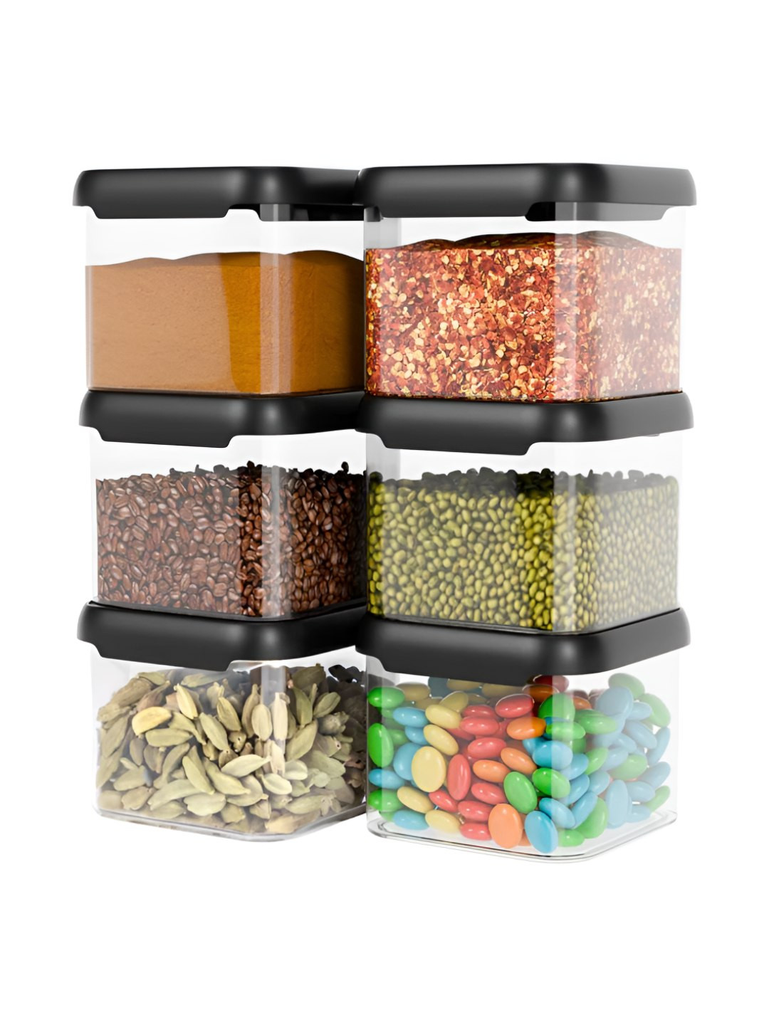 Aura Black Plastic Easy To Clean 6 Piece Clip-On Canister-500ml