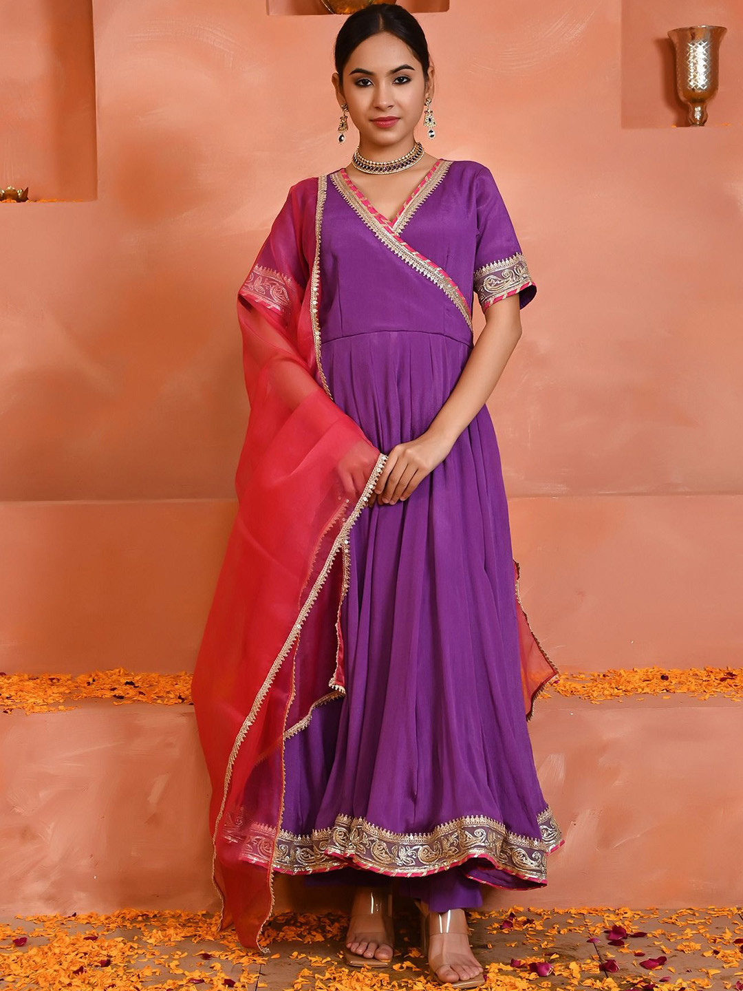 ANISH BY AHINSA Women Solid Yoke Design Kurta with Trousers & Dupatta