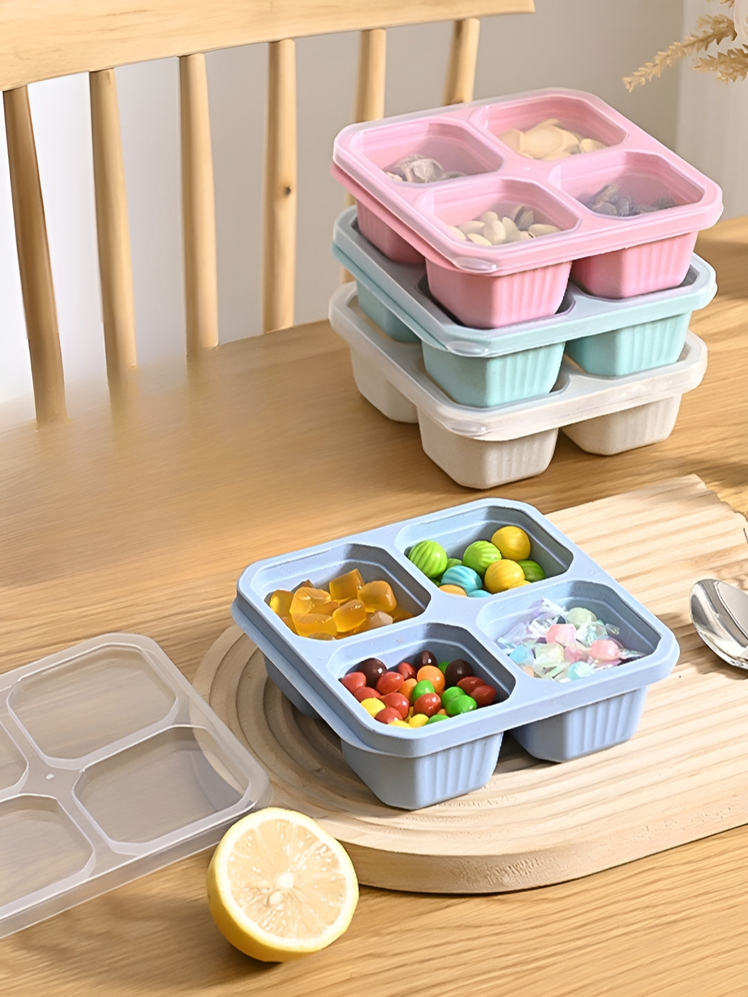 Aura Bento Pink Solid Plastic Easy to Clean 4PCs Lunch Box With Spoon and Fork
