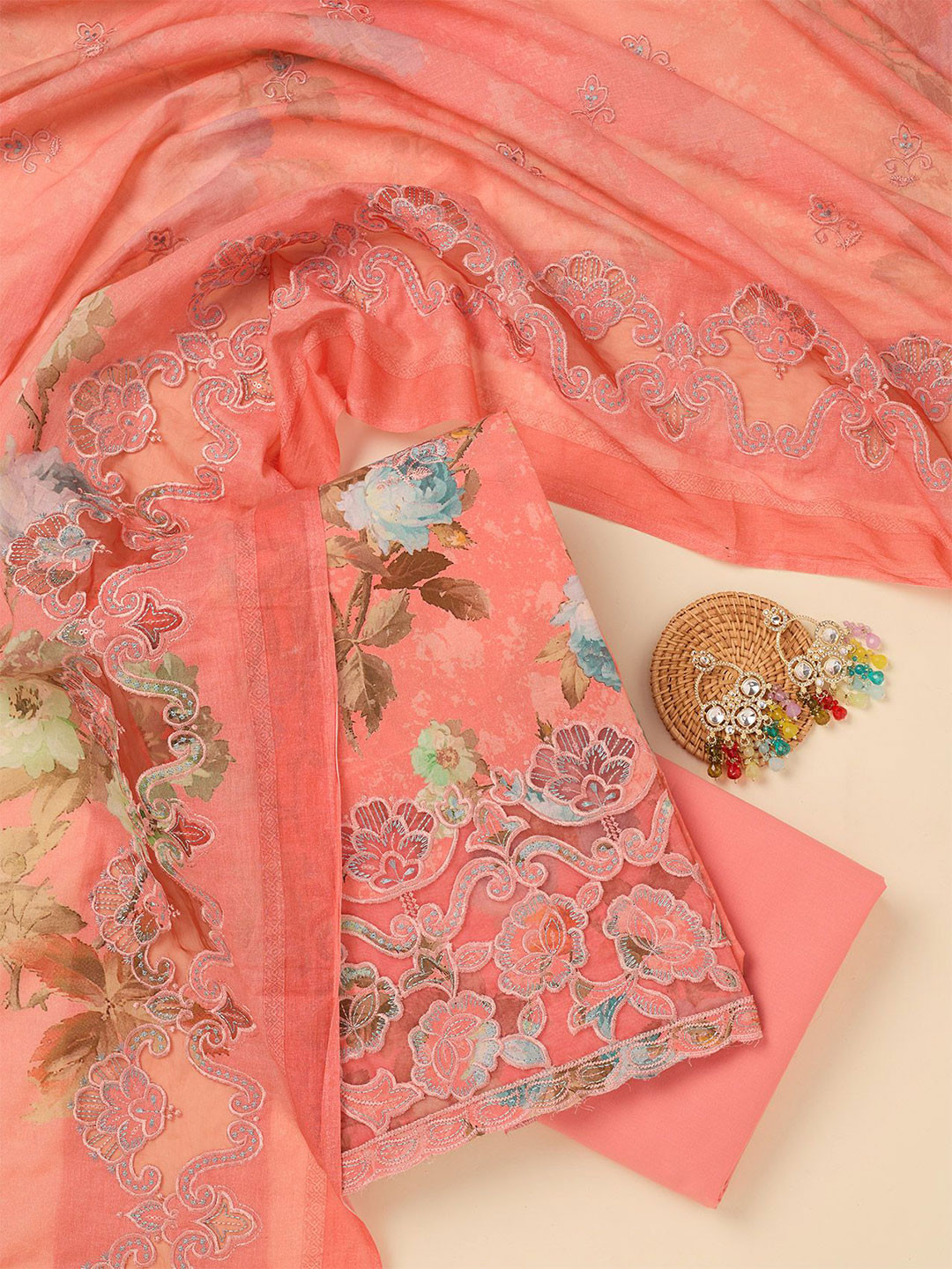 Koskii Women Floral Print Unstitched Dress Material