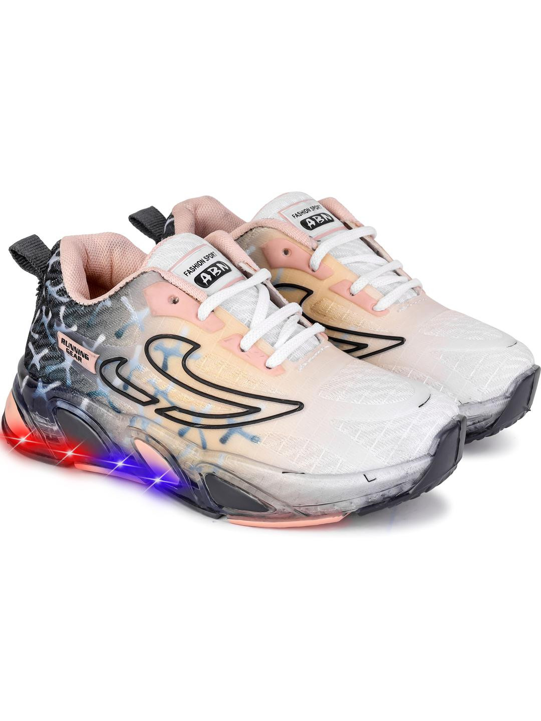 PENNEN Kids Mesh Printed Lace Up Sneakers with LED