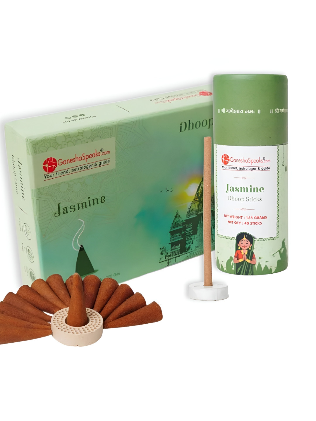 GaneshaSpeaks 50-Pcs Brown Jasmine Dhoop Cones & Stick Free Ceramic Stand