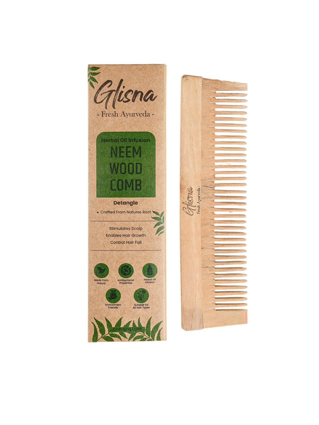 GLISNA Neem Wooden Comb Treated With Herbal Oils