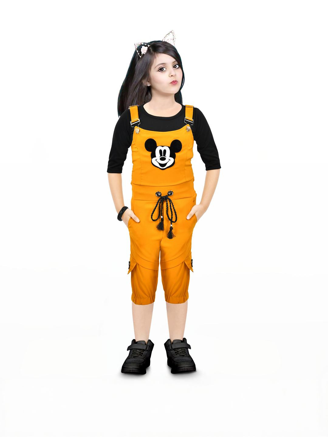 NAIVETY Dungaree For Girls Casual Applique Cotton Blend