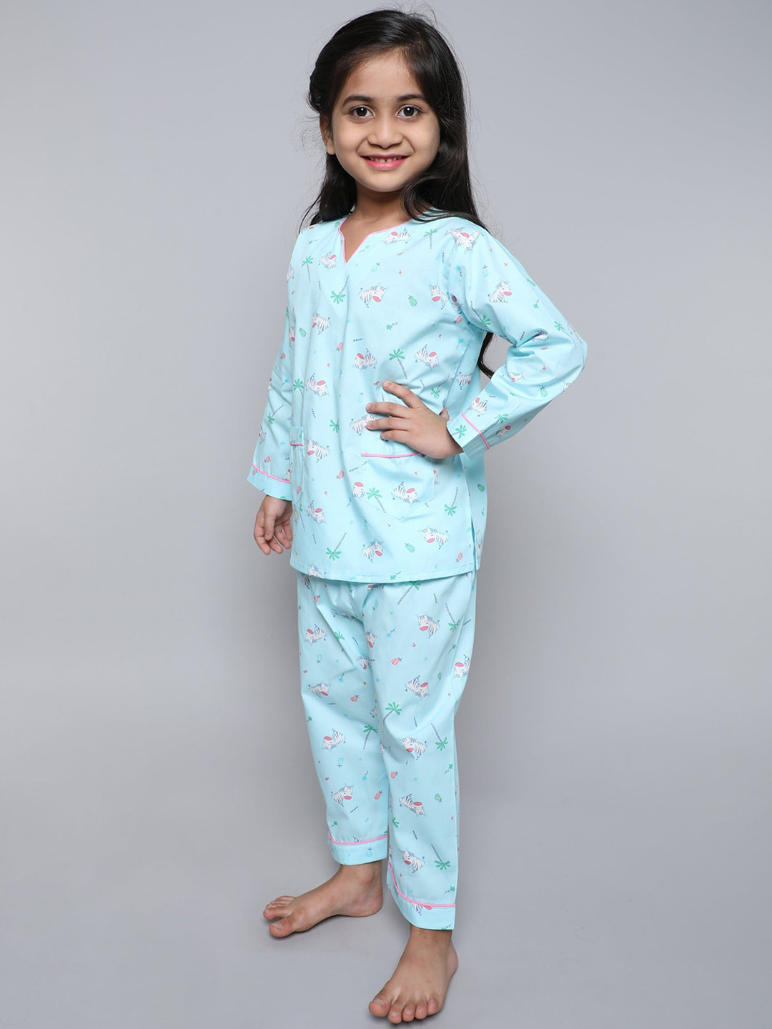 Little Clothings The Lost Zebra Girls Organic Cotton Printed Night suit