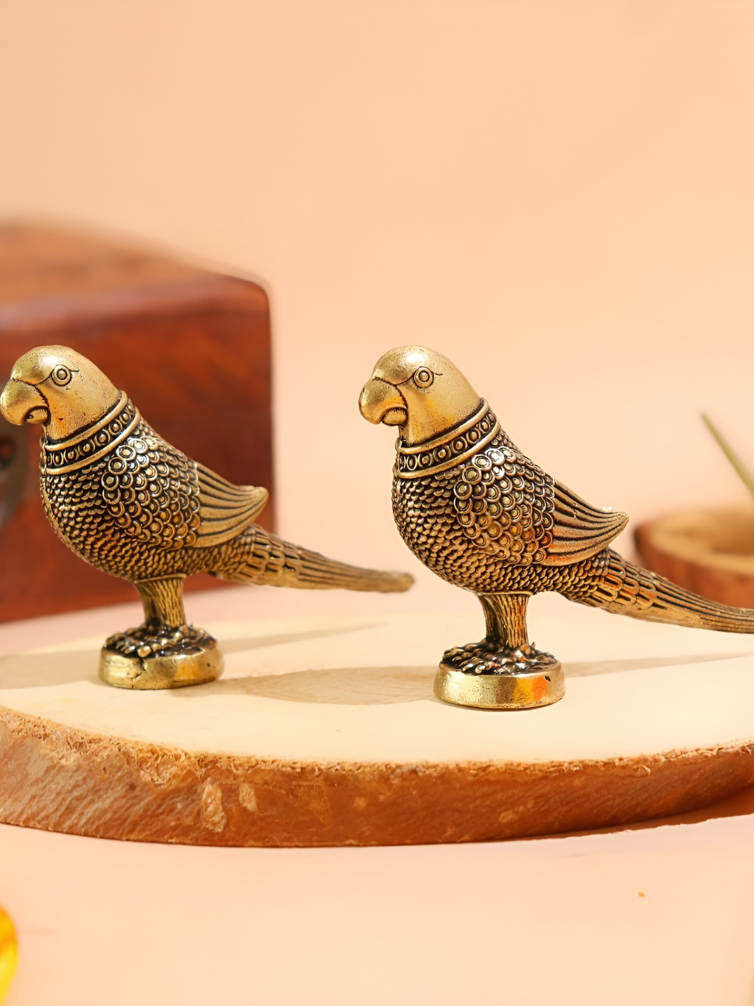 The Spiritual Living Parrot Gold Brass Metallic Living Room Set of 2 Small Showpieces - 8 Inches