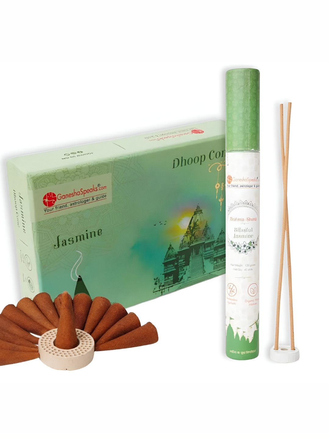GaneshaSpeaks 90-Pcs Brown Jasmine Dhoop Cones & Incense Sticks