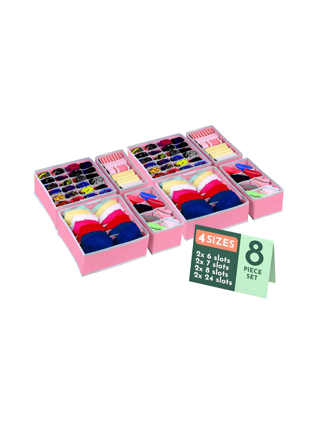 Aura Pink Set Of 8 Multicompartment Underwear Organisers Storage Box Wardrobe Organizer