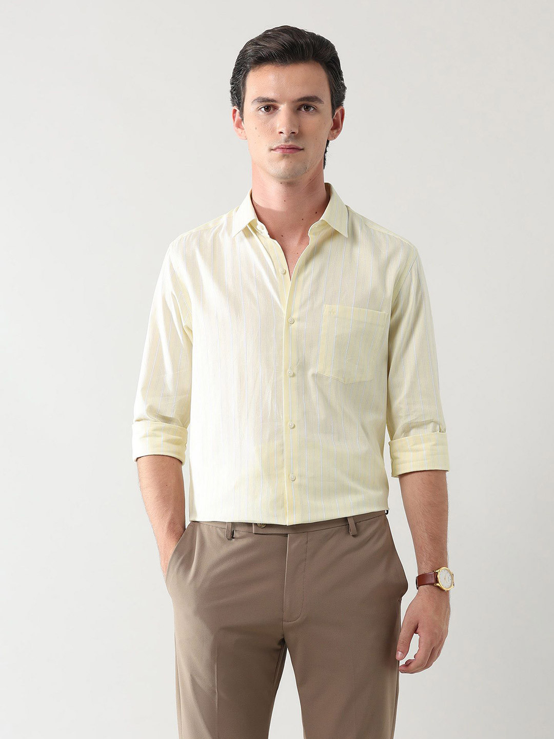 Arrow Slim Fit Striped Pure Cotton Dobby Formal Shirt