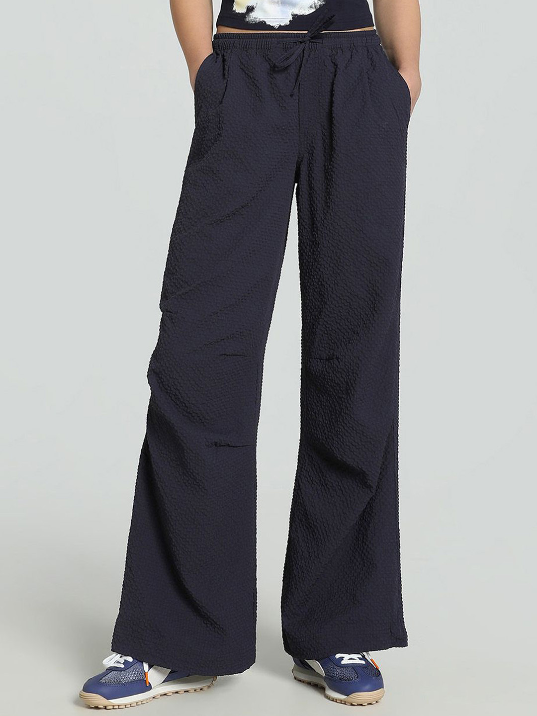 Puma YONA Women Self Design Relaxed Fit Mid-Rise Oversized Parachute Trousers