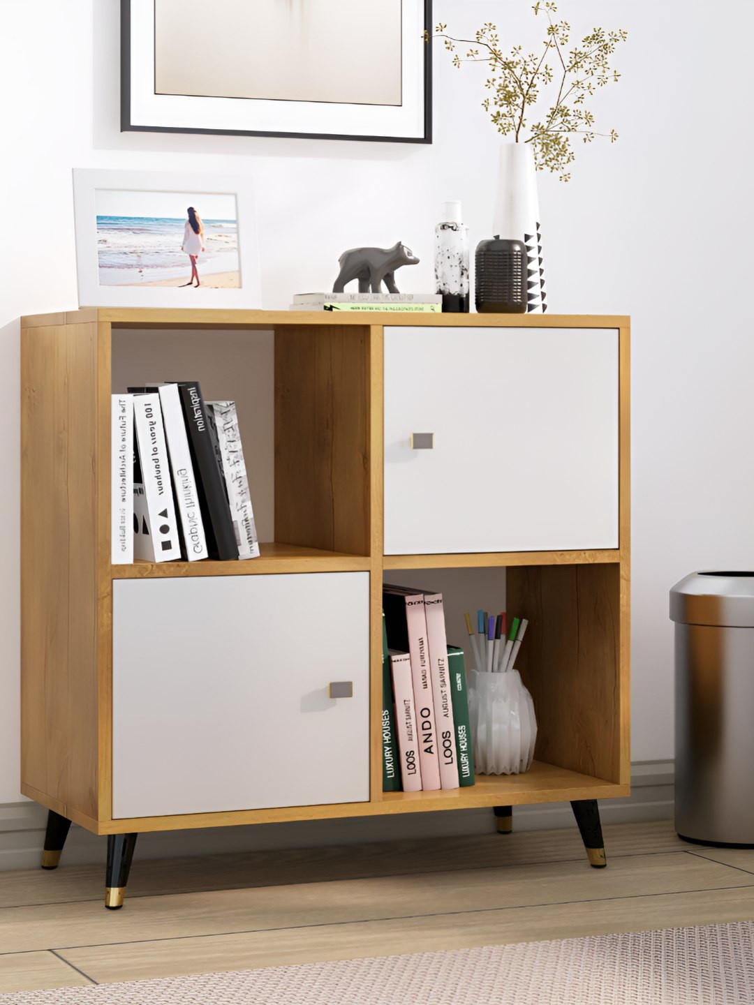 HEXA RED Beige & White Moisture & Termite Resistant Free Standing Book Shelf