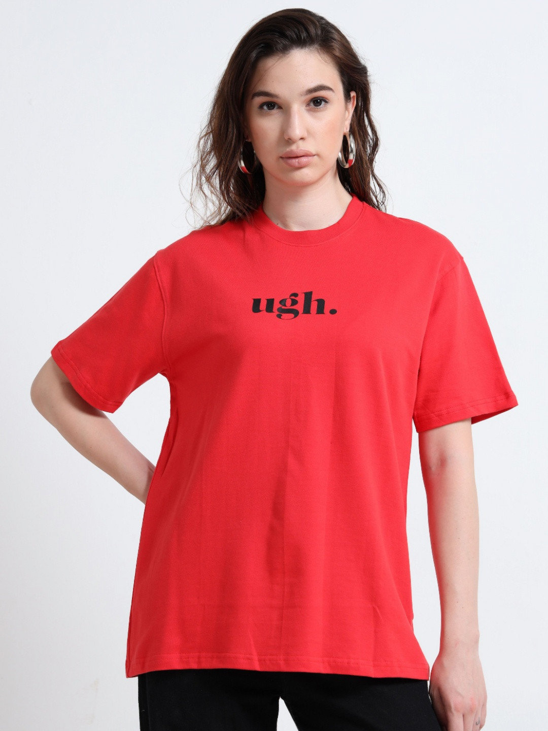 RHINO CULT Drop-Shoulder Sleeves Round Neck Cotton Oversized T-shirt