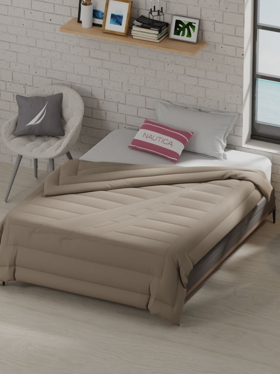 Nautica Khaki Microfiber AC Room 110 GSM Single Bed Comforter