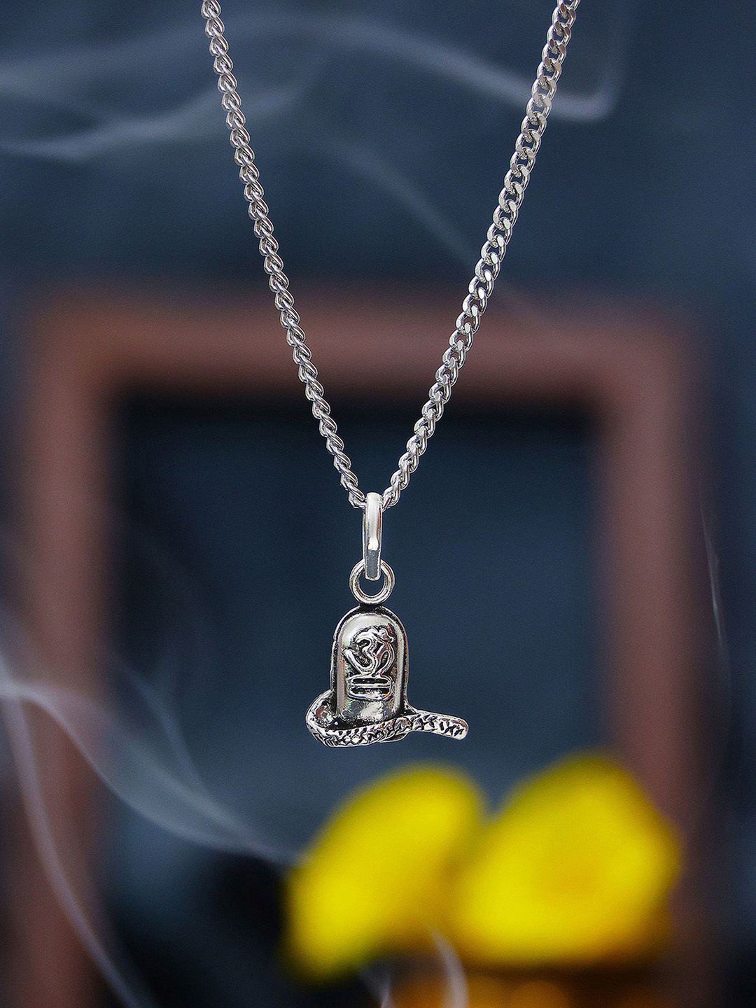 Tweov Jewels Men 925 Sterling Silver Rhodium-Plated Om & Shiva lingam Pendant