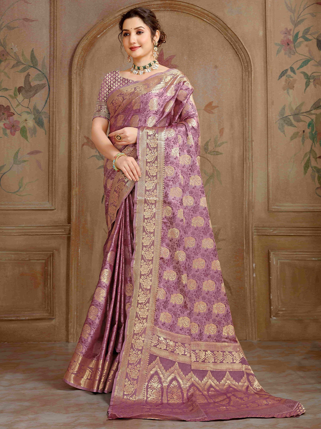 Rare Bello Woven Design Zari Satin Banarasi Saree