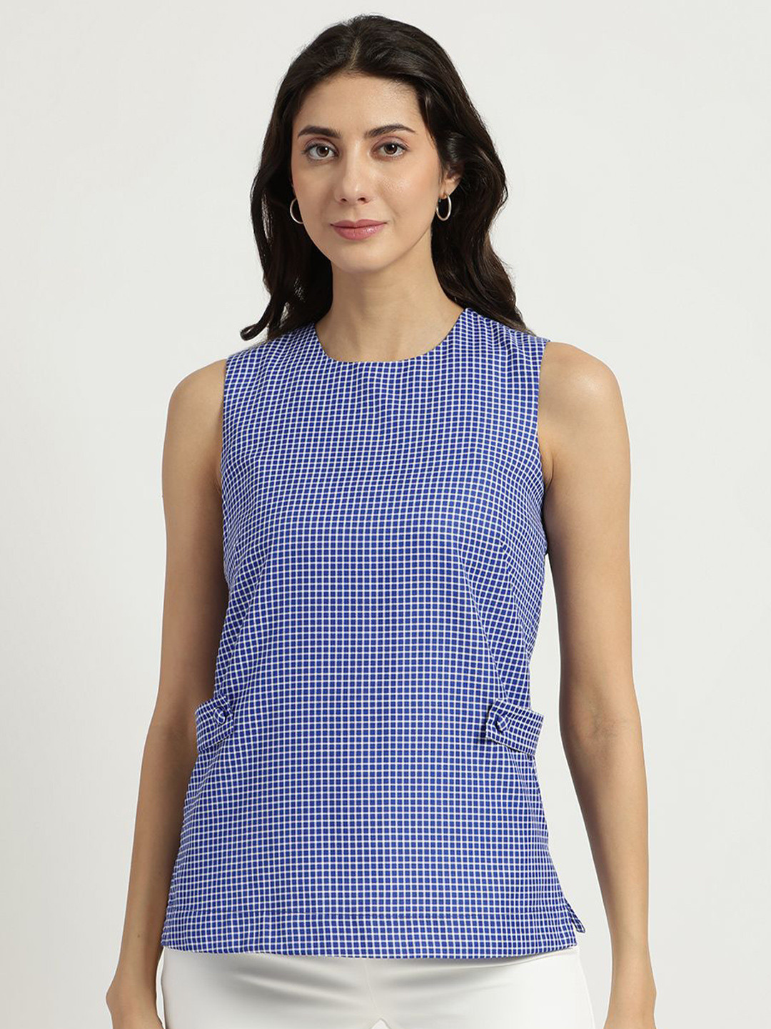 FableStreet Women Round Neck Top Blue and White