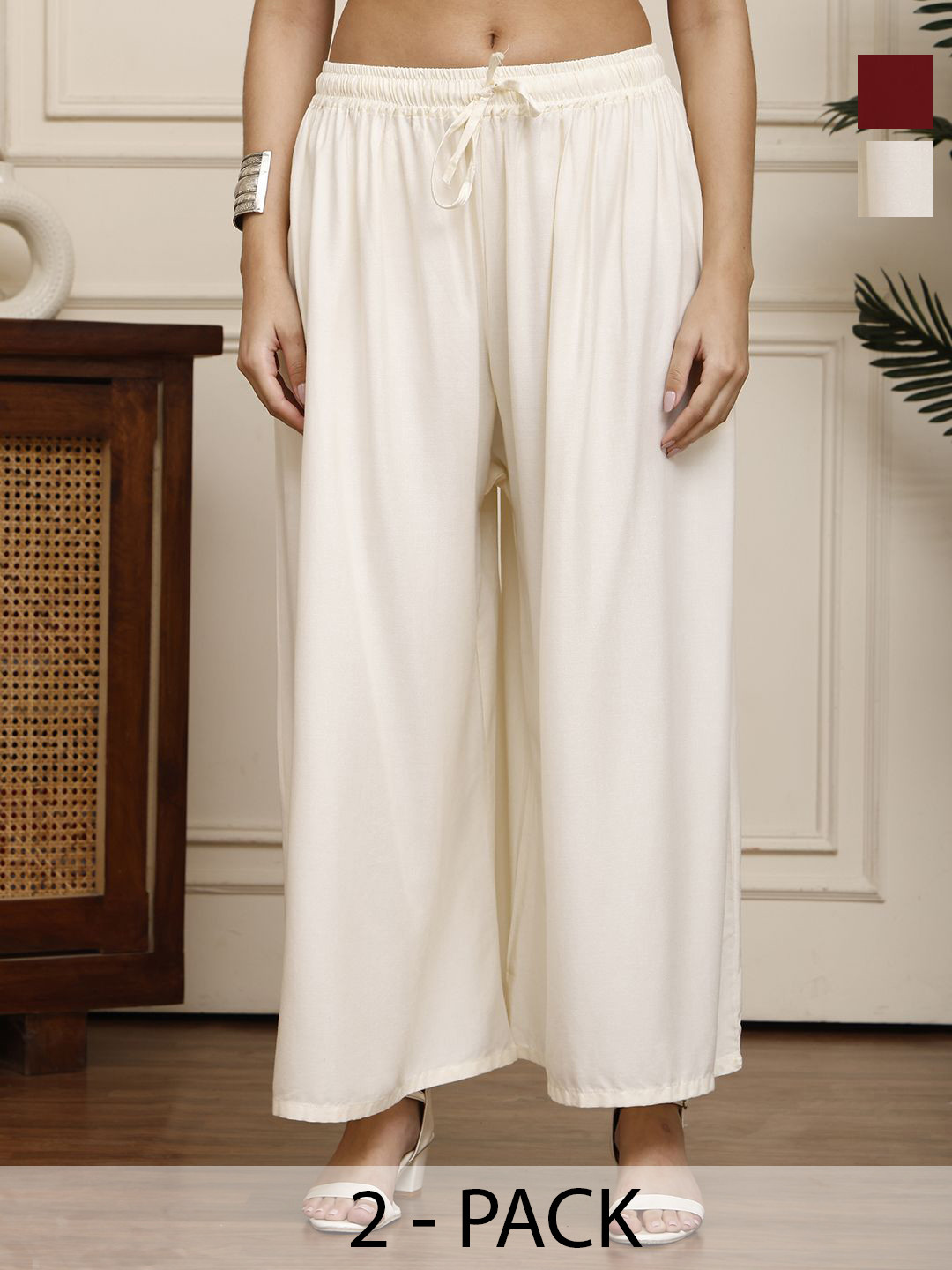 Valles365 by S.C. Women  Set of 2  Flared Ethnic Palazzos