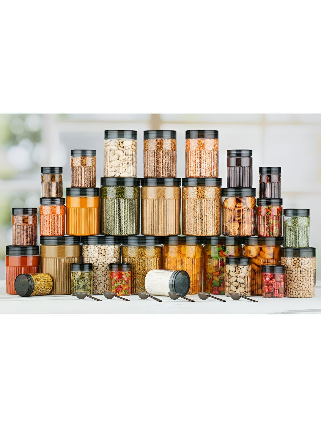 Aura Ab_Glossy_Con Black Plastic Easy To Clean 24 Piece Clip-On Canister