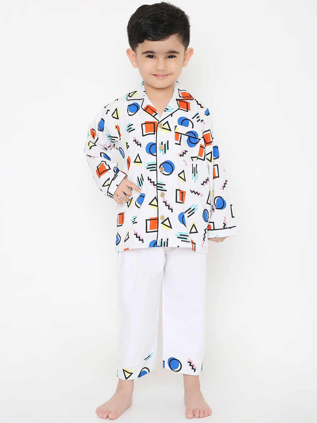 Little Clothings Boys Printed Pure Cotton Shapes & Shadows Night suit