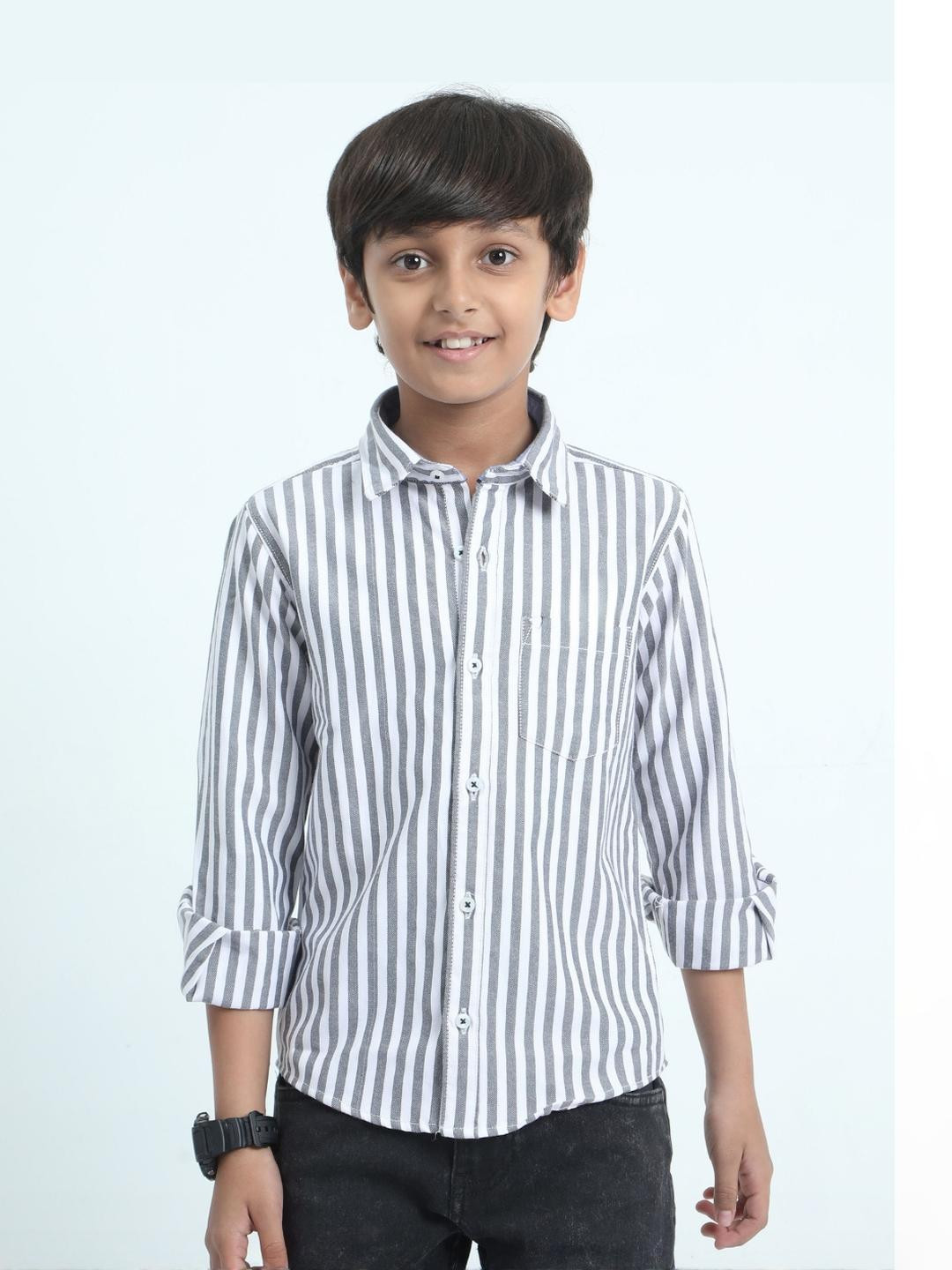 Rocket Scinece Boys Cotton Single Pocket Casual Striped Shirt