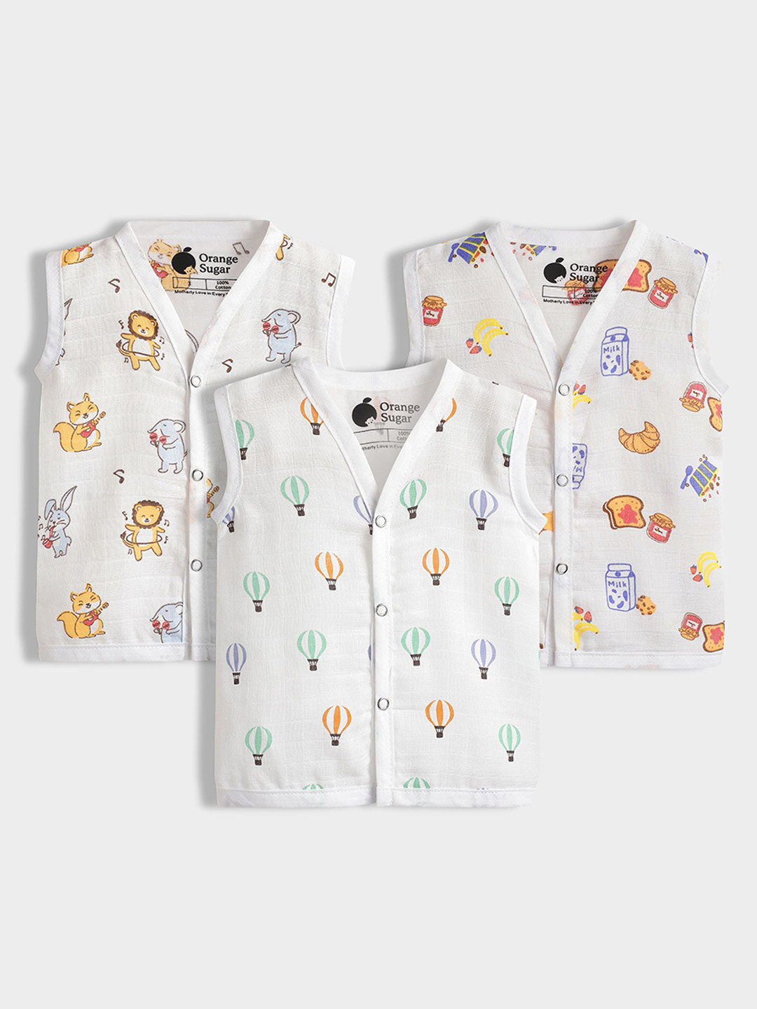 Orange Sugar Infants Pack Of 3 Printed V-Neck Jhabla MJ_JJG_BRD_YB_0-3M