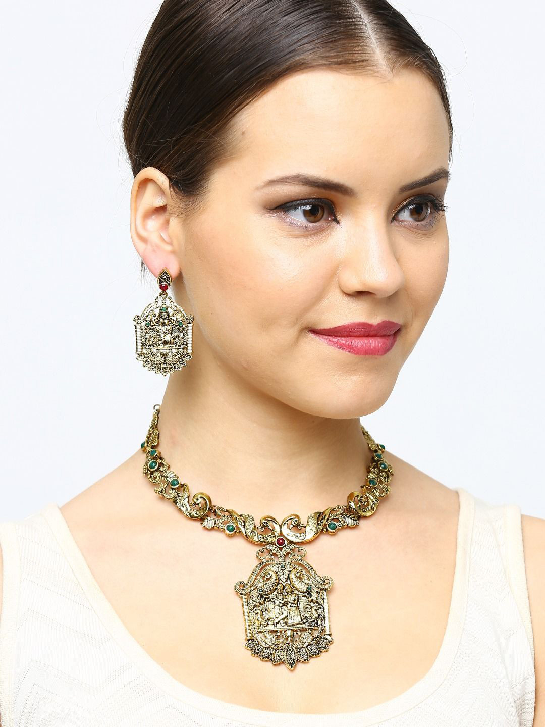 Zaveri Pearls Gold-Plated Stones Studded Radha Krishna Temple Jewellery Set