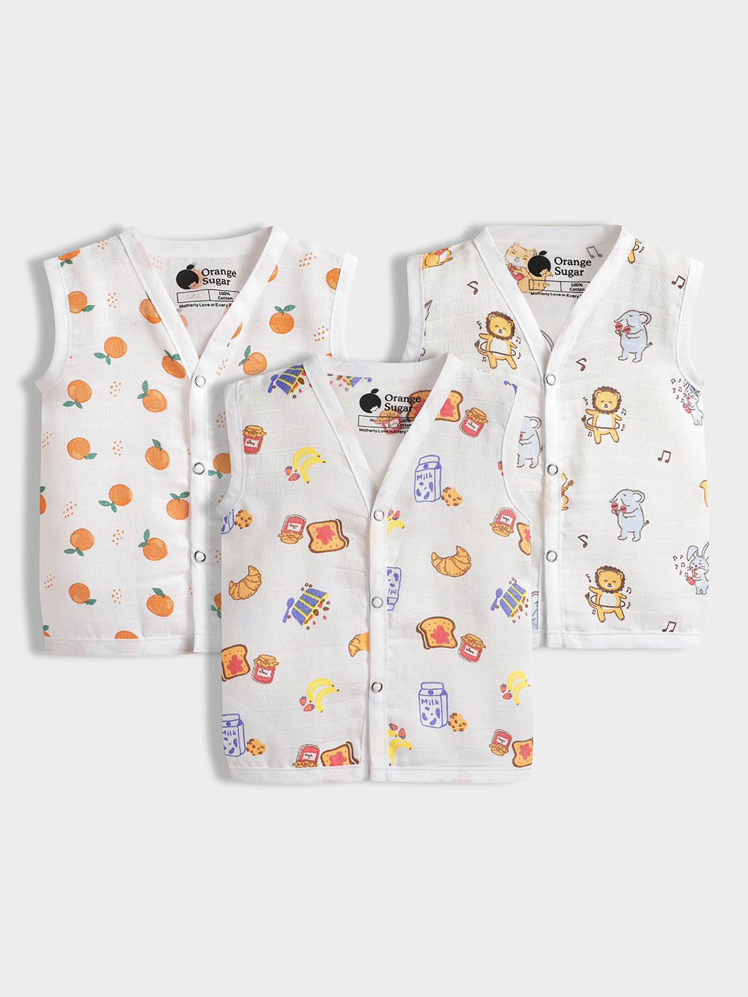 Orange Sugar Infants Pack Of 3 Printed V-Neck Jhabla MJ_YB_SOG_JJG_0-3M