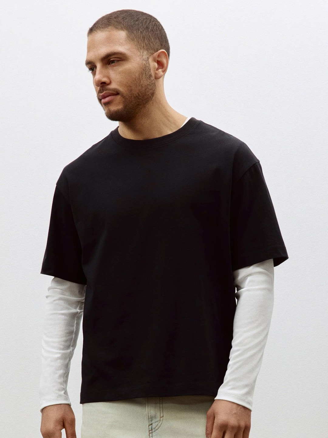 Q CUT Drop-Shoulder Sleeves Pure Cotton Oversized T-shirt