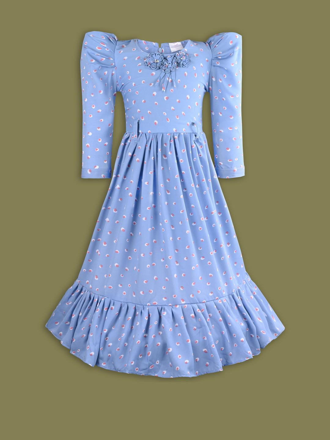 Girls Floral Print Full Sleeve Fit and Flare Frock Dress