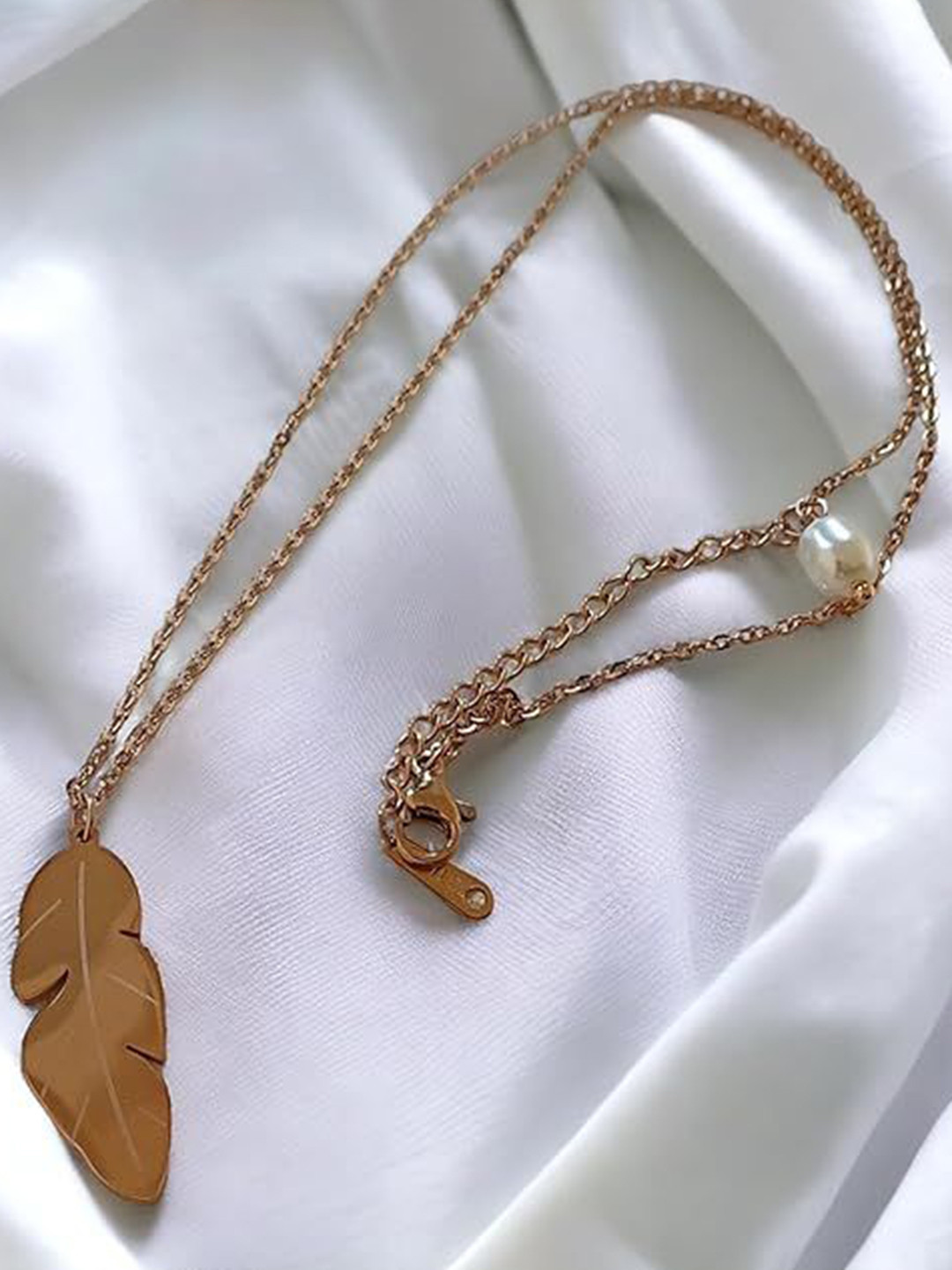 CRYSTALANE Gold-Plated Feather Shaped Pendants with Chains