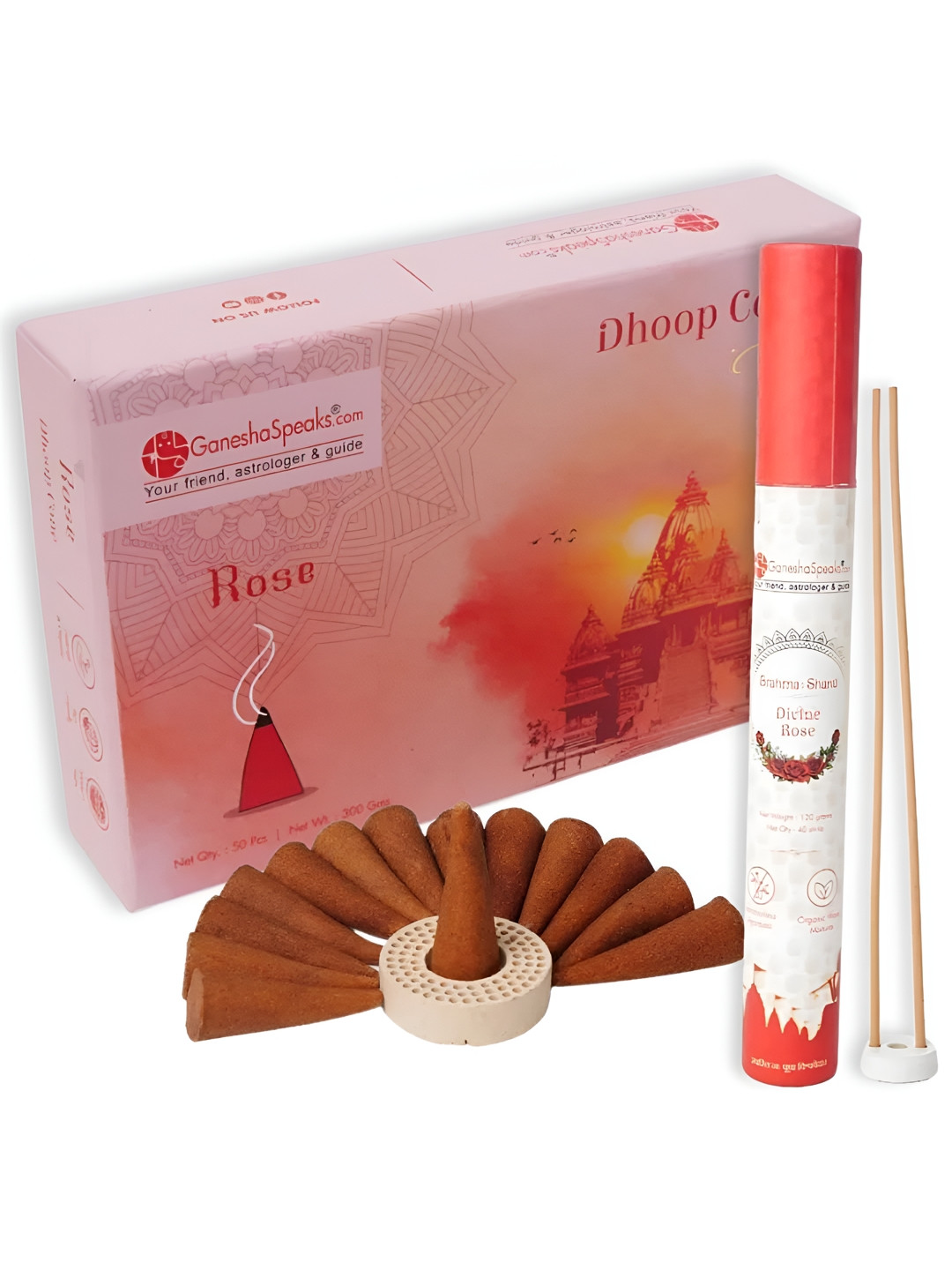 GaneshaSpeaks 80-Pcs Brown Wooden Dhoop Cone &  Incense Sticks