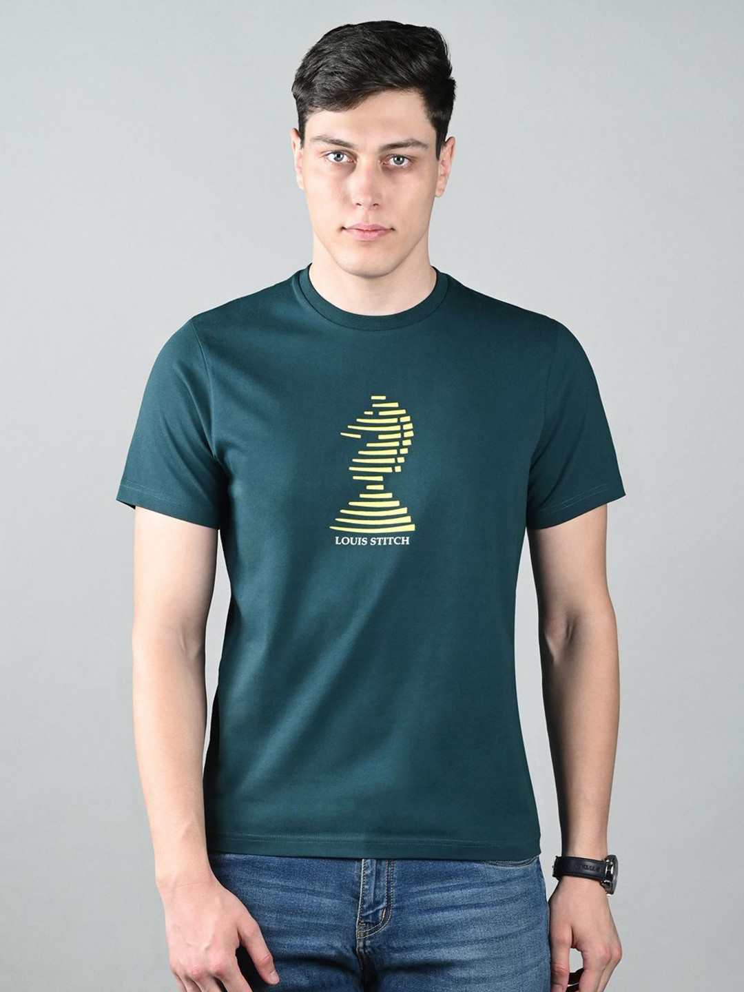 LOUIS STITCH Graphic Printed Round Neck Cotton T-shirt