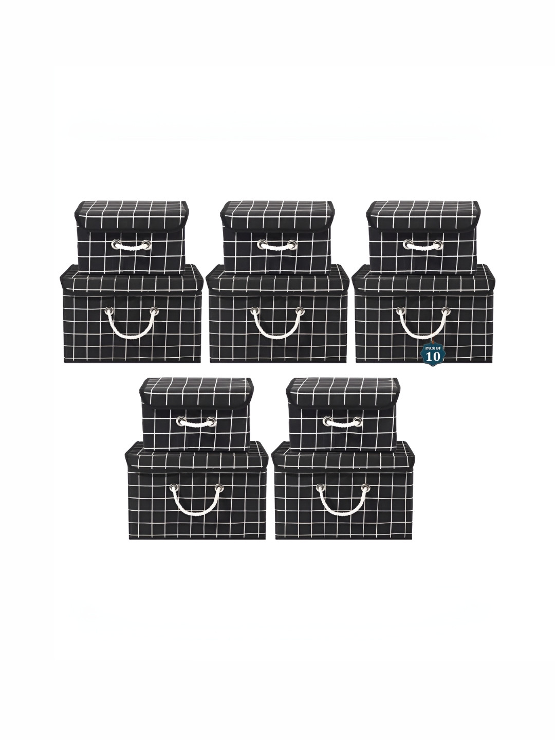 Aura Black 10 Pcs Multipurpose Storage Box Wardrobe Clothes Organisers With Lid & Handle