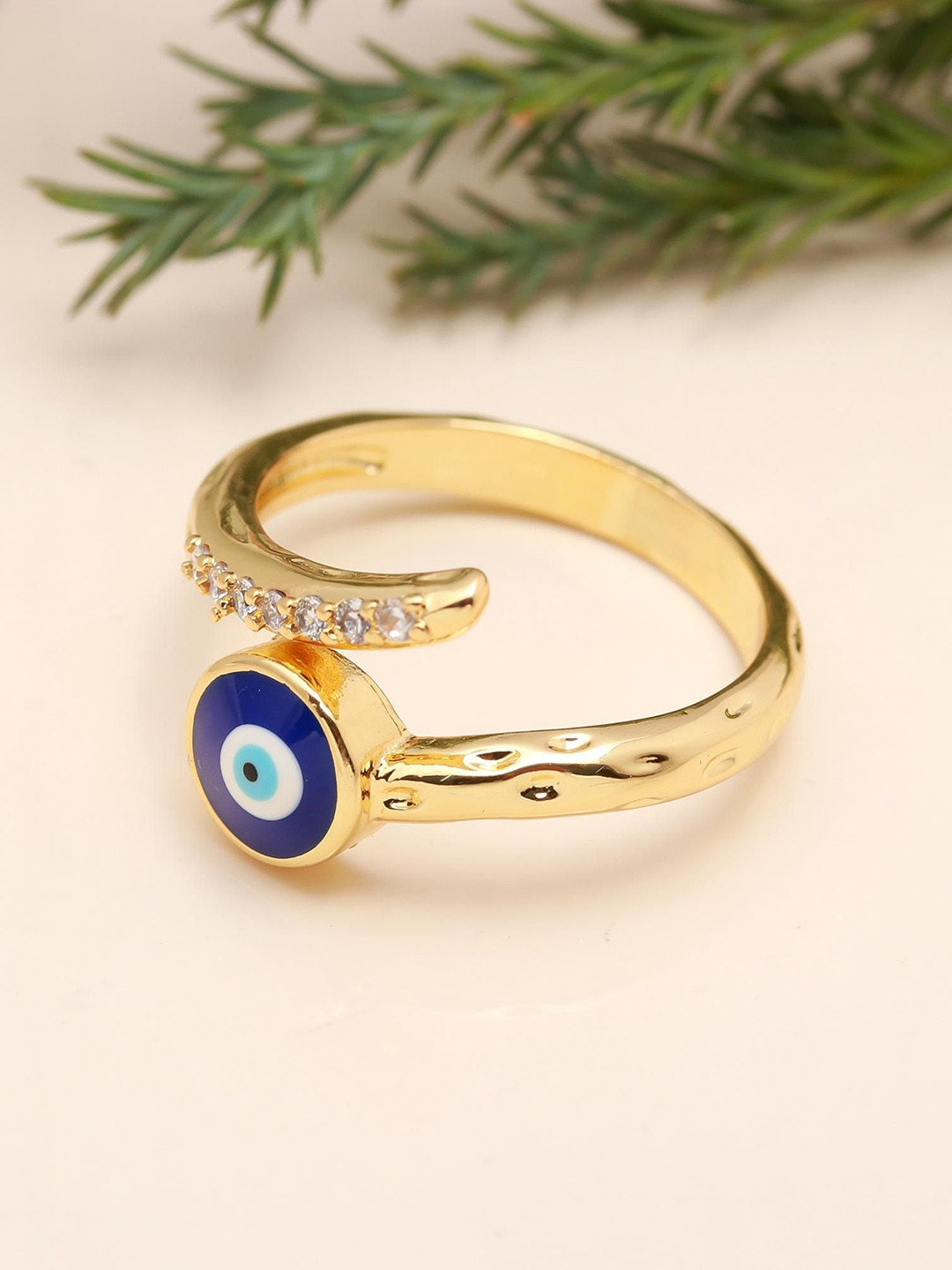 ORO ALMA Gold-Plated Stone Studded Evil-Eye Adjustable Finger Ring