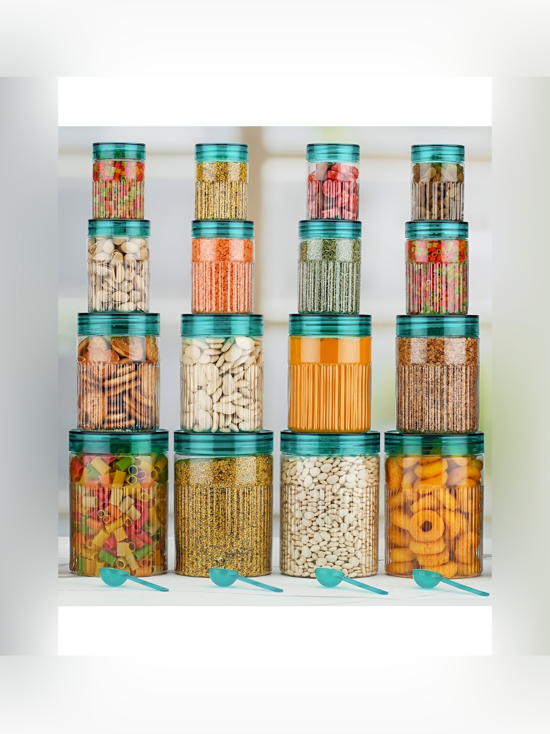 Aura Sea Green Plastic Easy To Clean 16 Piece Clip-On Canister