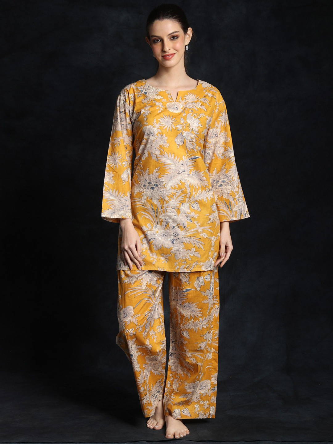 Exotic India Beach-Ball Round Neck Printed Pure Cotton Top With Trousers Co-Ords