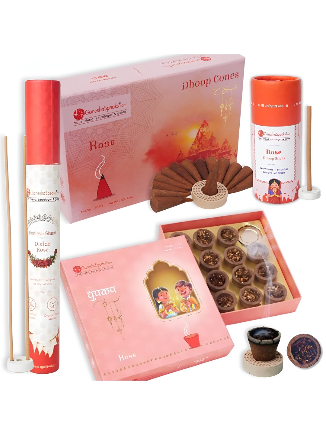 GaneshaSpeaks 105-Pcs Brown Natural Rose Dhoop Cup Cone & Stick