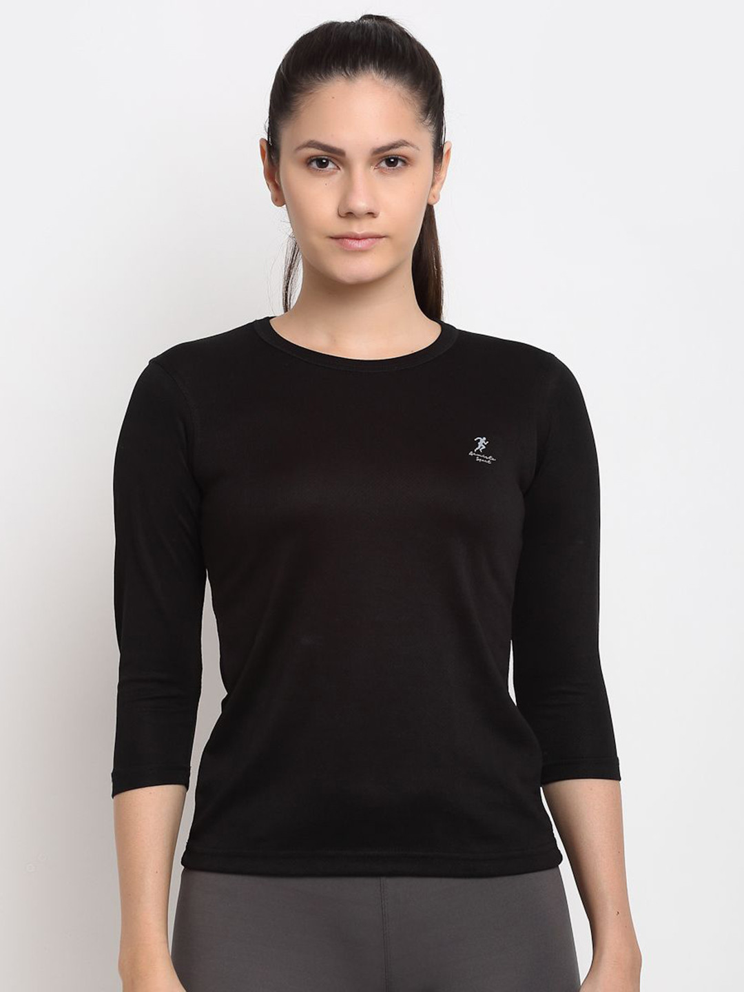 ARMISTO  Round Neck Three-Quarter Sleeves Slim Fit Yoga T-shirt