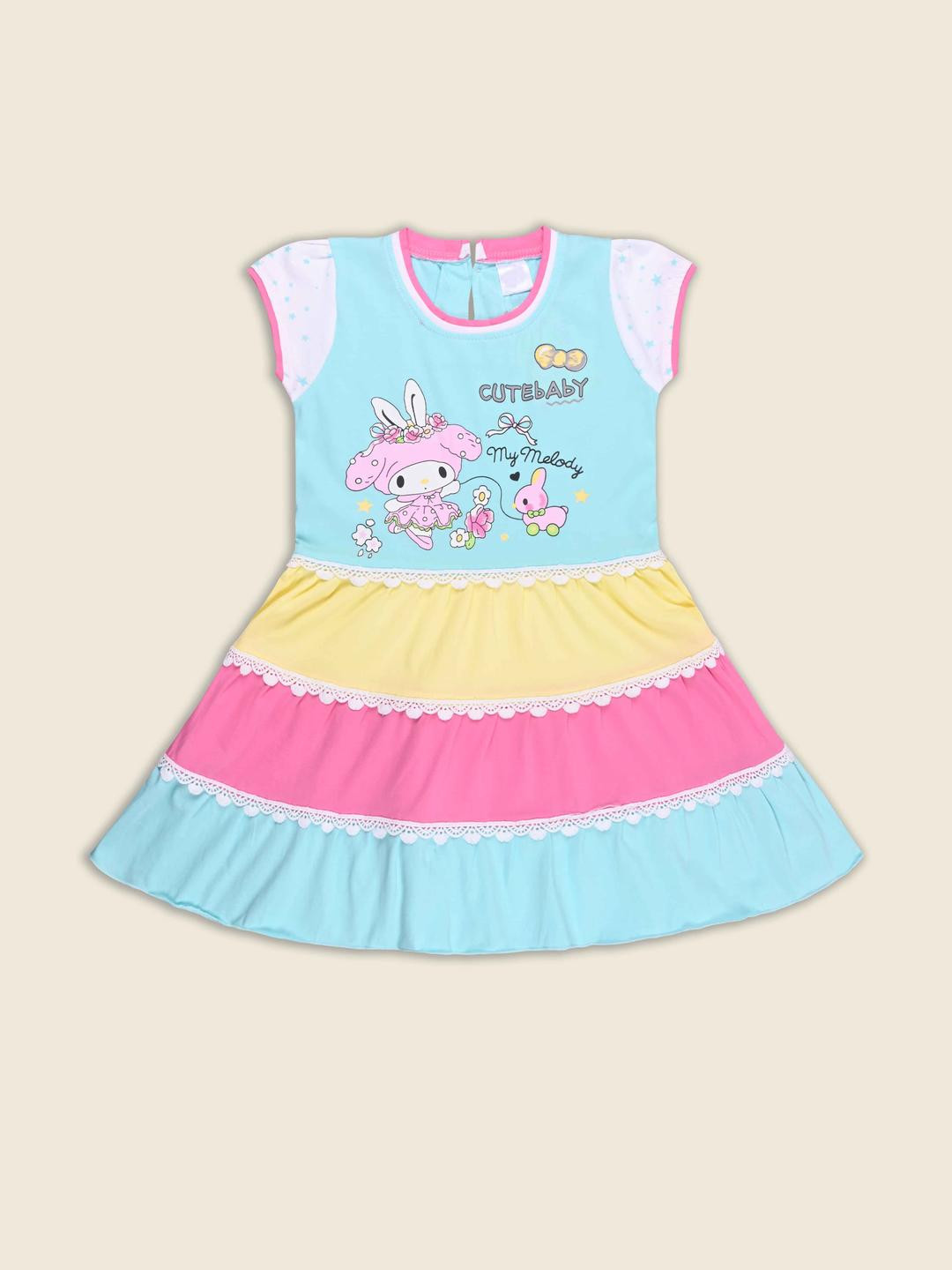 Girls Printed Puff Sleeve A-Line Frock Dress