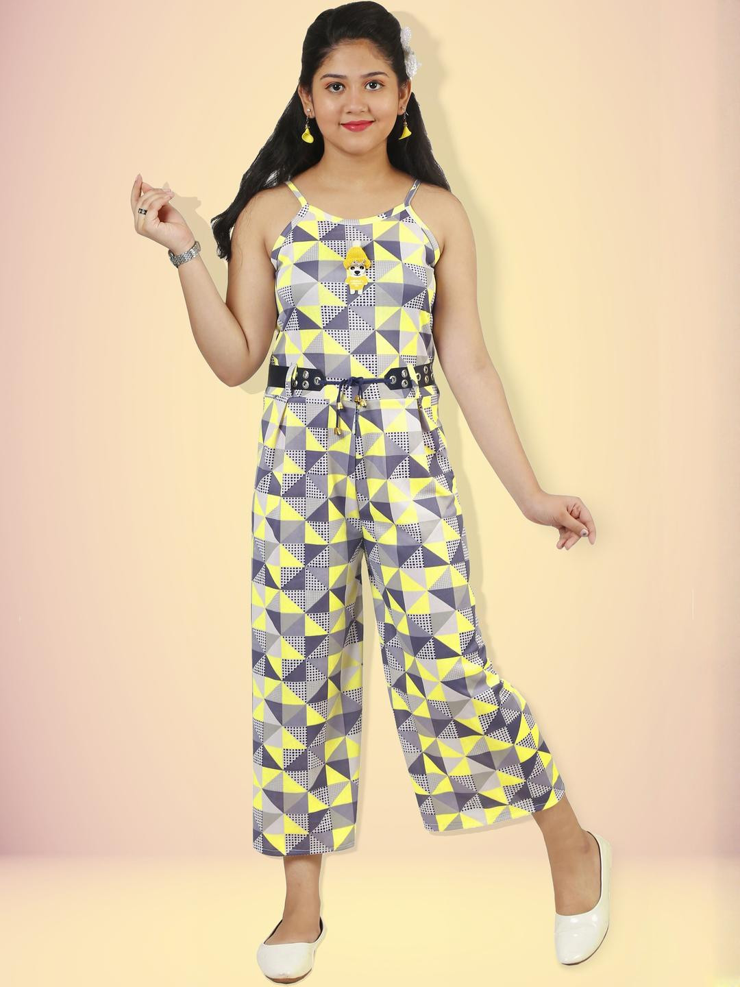 KAARIGARI Girls Yellow Polyester Jumpsuit