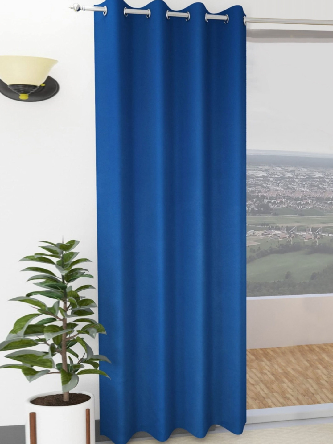 Yellow Weaves Blue Room Darkening Door Curtain