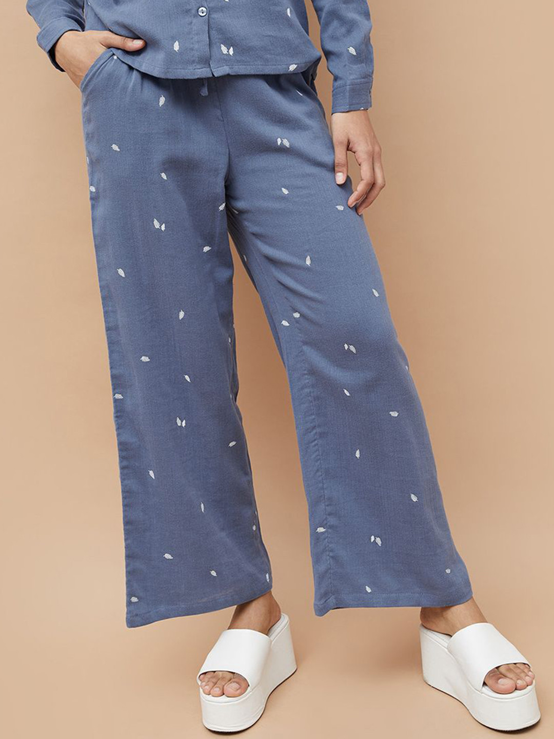 Fame Forever by Lifestyle Women Tropical Printed Wide Leg Cotton Trousers