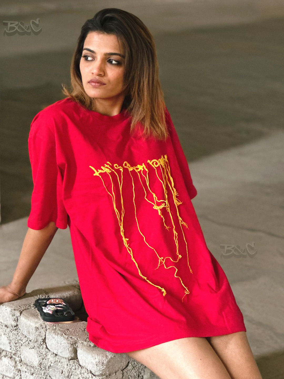 BANGS AND CRACKLES Typography Drop Shoulder Pure Cotton Dual Fusion Oversized Fit T-shirt