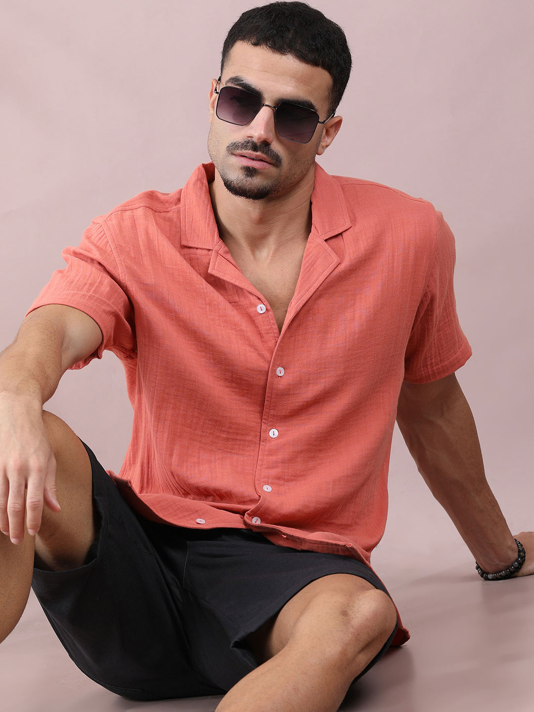 FILORI STUDIO Cuban Collar Short Sleeves Classic Casual Cotton Shirt