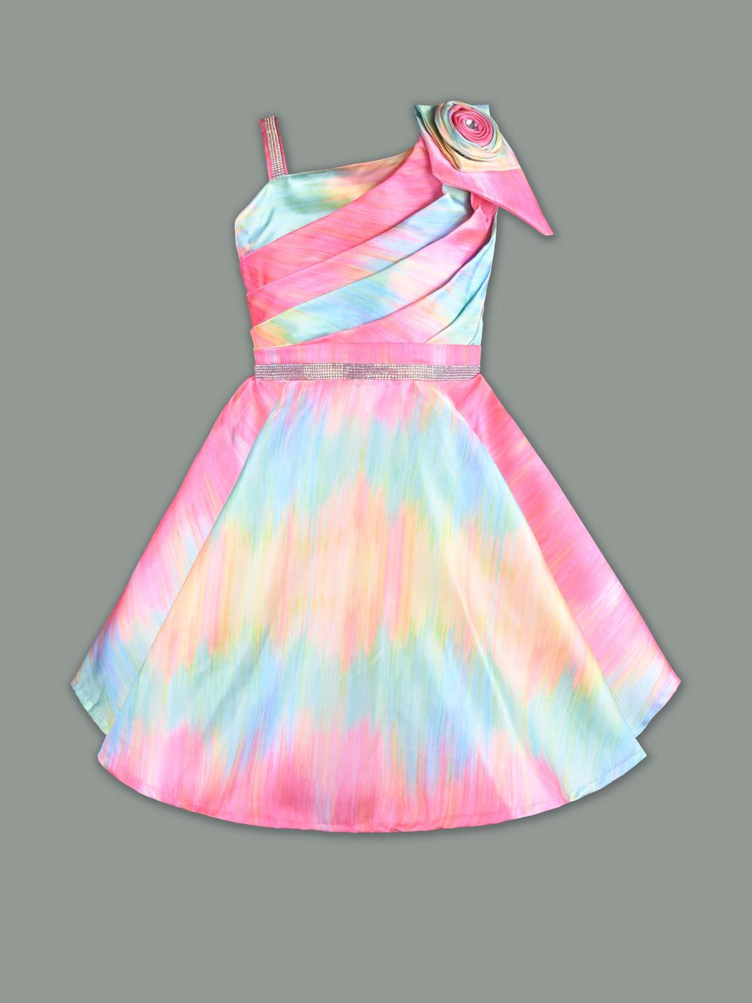 Girls Embellished One Shoulder Fit and Flare Frock Dress