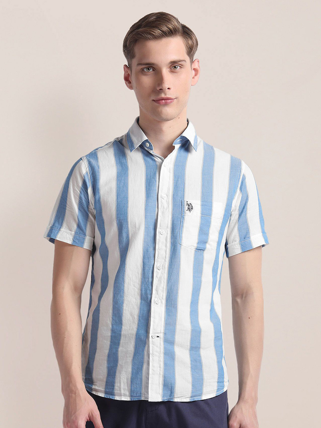 U.S. Polo Assn. Slim Fit Striped Short Sleeves Pure Cotton Shirt