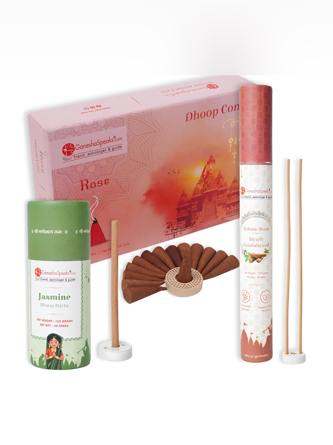 GaneshaSpeaks 3-Pcs Brown & Green Dhoop Cone With Dhoop Stick & IncenseStick