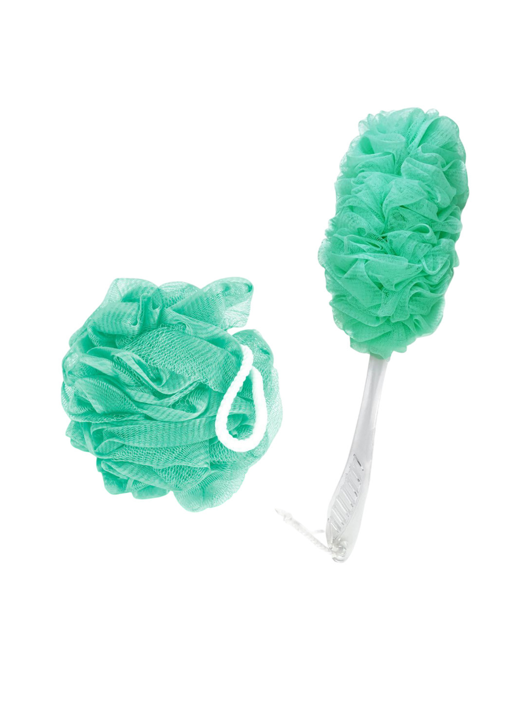 Sizi Set Of 2 Soft Round Loofah With Long Loofah Handle- Green